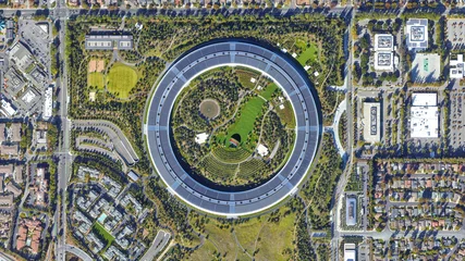 Foto auf Acrylglas Silicon Valley looking down aerial view from above – Bird’s eye view Silicon Valley, San Francisco, California, USA © gokturk_06