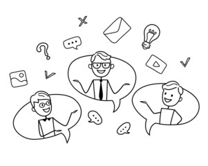 Business partners taking part in business meeting, negotiation, brainstorming, talking to each other. Online learning. Video conference. A remote employee communicates via the Internet. Telecommuting 