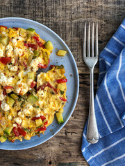 Homemade veggie and cheese omelet on the table for breakfast