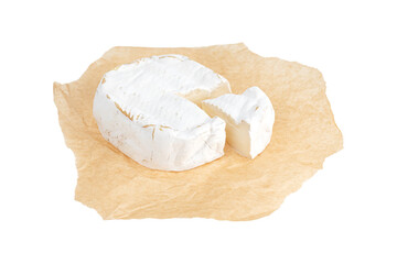Camembert on a white background. Camembert cheese close-up on a white background.