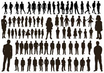 collection of silhouette people, women, men, children