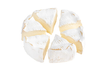 Camembert on a white background. Camembert cheese close-up on a white background.
