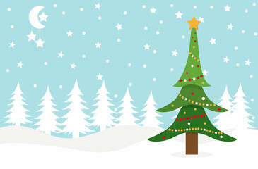 green christmas tree in winter forest vector isolated