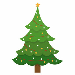 green christmas tree decorated vector, isolated