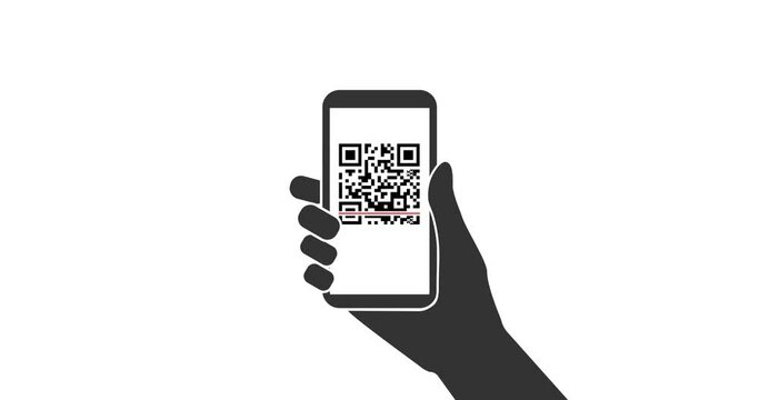 QR code, scan, phone in hand. Motion graphic design. Alpha channel. 4k.
