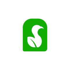 vector green logo with a bird and  leaf