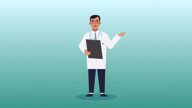 lip syncing Facial Animation for narration. male character doctor speaking. medical worker looped animated footage in 2d flat style. talking mouth, lips expressions, articulation 