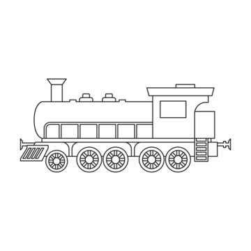 recommend clip art: Locomotive with wagon vector outline icon. Vector illustration railway train. on white background. Isolated outline illustration icon of locomotive and wagon .