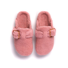 top view comfortable and warm women's slippers isolated white background