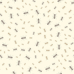 Beautiful patern ants on a yellow background. Vector image.