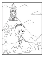 Princess Coloring Book Pages for Kids. Coloring book for children. Princess.