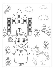 Princess Coloring Book Pages for Kids. Coloring book for children. Princess.