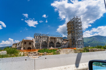 The center of Amatrice at July 2020 after the earthquake of central Italy 2016