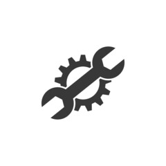 Gear and wrench icon in computer technology set