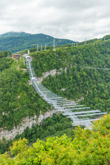 SOCHI, RUSSIA - MAY 30, 2021: Skypark AJ Hackett Sochi in the Sochi National Park. The longest suspension footbridge in the world (Skybridge).