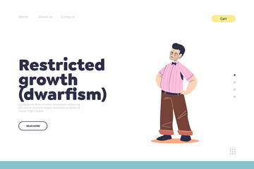 Dwarfism concept of landing page with disabled man with restricted growth disease