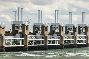 Obraz premium Part of the delta works storm surge barrier in zeeland netherlands