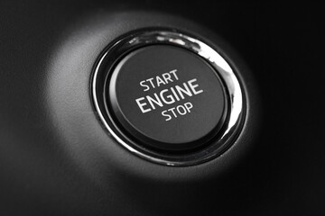 Button engine start stop. Button on and off the engine. - Image
