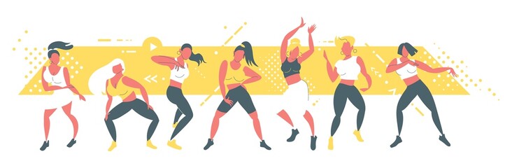 Dancer character design. Flat vector illustration. Modern dance styles.