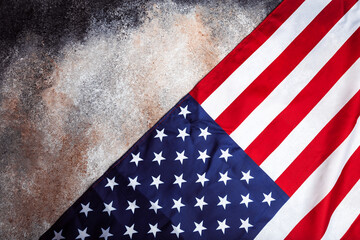 American flag on grunge background  - Image