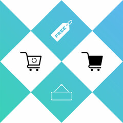 Set Refresh shopping cart, Signboard hanging, Price tag with Free and Shopping icon. Vector