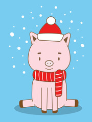 Cute Christmas card with a cartoon pig