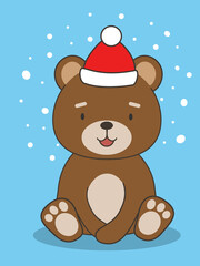 Cute Christmas card with a cartoon brown bear