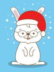 Cute Christmas card with a cartoon white bunny
