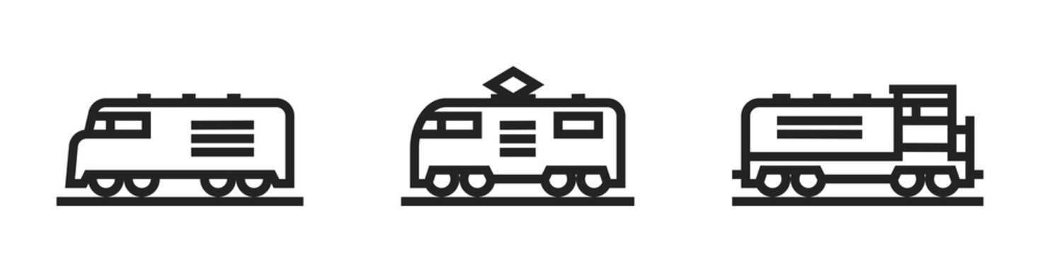 locomotive line icon set. train and railway transport symbols