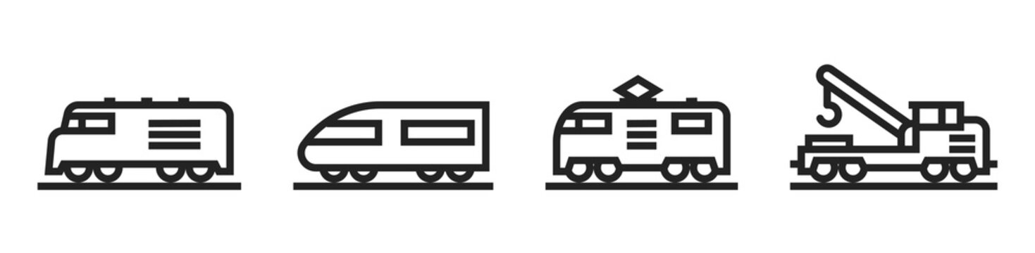 train line icon set. railway transport symbols. isolated vector images