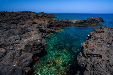 Fototapeta premium View of the lava beach of Linosa Called Mannarazza