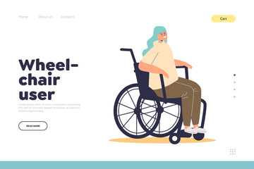 Wheelchair user concept of landing page with young disabled girl sitting on wheel chair