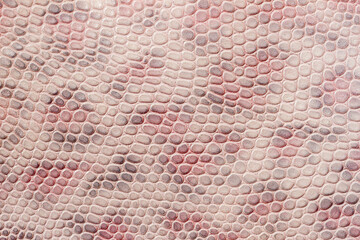 Naklejka premium Texture of genuine leather close-up embossed under natural skin of leopard pink color, background