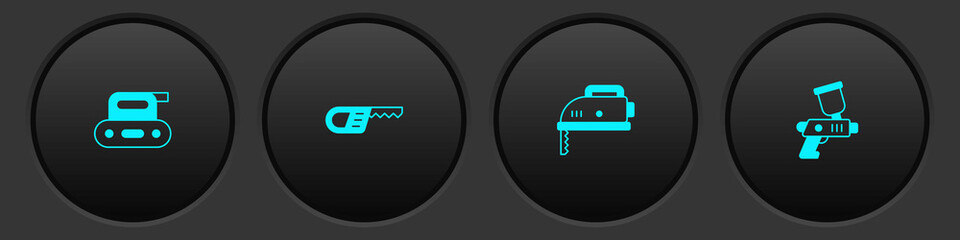 Set Electric planer tool, Reciprocating saw, jigsaw and Paint spray gun icon. Vector