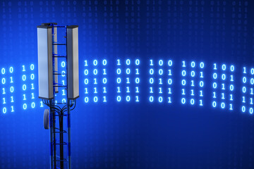 Cell tower on a digital background. Mobile station. Communication concept 6d, 5d. 3d render.