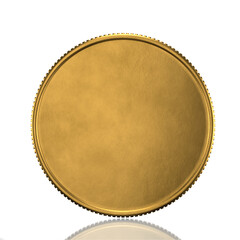 Blank template for gold coin or medal with metallic texture. Front view. 3d render.