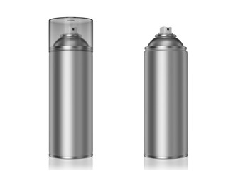 Mockup of metal spray paint cans. Spray with edge. Spray paint with cap and no cap. 3d render.