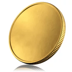Foto op Canvas Blank template for gold coin or medal with metallic texture. The coin is turned sideways. 3d render. © Alexander