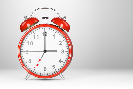 Red alarm clock on a white background. 3d render.
