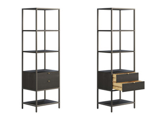 Mid-century style bookshelf with open shelves. 3d render © 3dmitruk