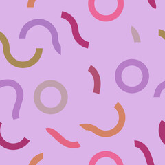 seamless pattern in the form of circles and variegated ribbons on a pink background for prints on fabrics, packaging, bedding and for decorating interiors in a children's style