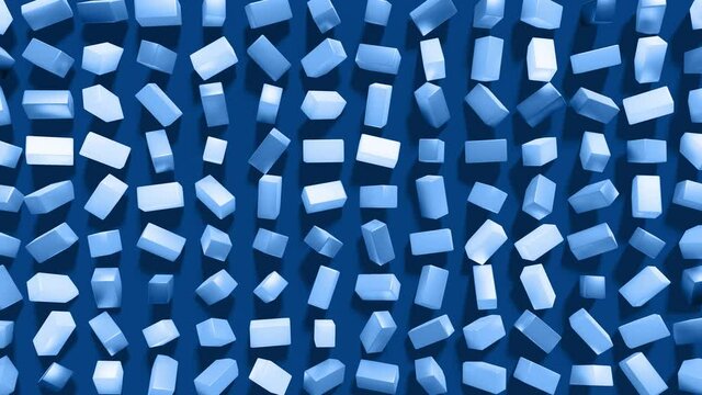 3d abstract simple geometric background with blue rectangles on plane in 4k. Smooth looped animation. Creative simple motion design background with 3d objects