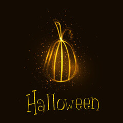 Naklejka premium Glowing Pumpkin. Halloween - October 31. Hand-drawn doodle illustration. A traditional holiday, the eve of All Saints Day, All Hallows Eve. Trick or treat. Happy Halloween 2021