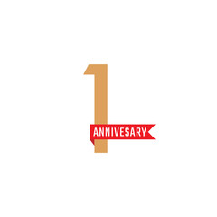 1 Year Anniversary Celebration with Red Ribbon Vector. Happy Anniversary Greeting Celebrates Template Design Illustration
