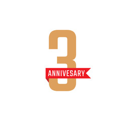3 Year Anniversary Celebration with Red Ribbon Vector. Happy Anniversary Greeting Celebrates Template Design Illustration