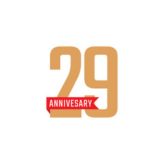29 Year Anniversary Celebration with Red Ribbon Vector. Happy Anniversary Greeting Celebrates Template Design Illustration