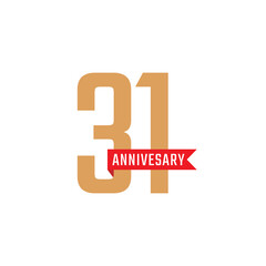 31 Year Anniversary Celebration with Red Ribbon Vector. Happy Anniversary Greeting Celebrates Template Design Illustration