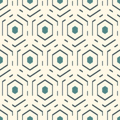 Contemporary honeycomb geometric pattern. Repeated hexagons ornament. Modern mosaic background. Seamless surface abstract design. Geo wallpaper. Digital paper, textile print. Vector art