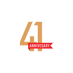 Obraz premium 41 Year Anniversary Celebration with Red Ribbon Vector. Happy Anniversary Greeting Celebrates Template Design Illustration