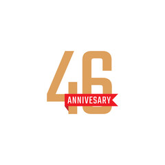 Obraz premium 46 Year Anniversary Celebration with Red Ribbon Vector. Happy Anniversary Greeting Celebrates Template Design Illustration